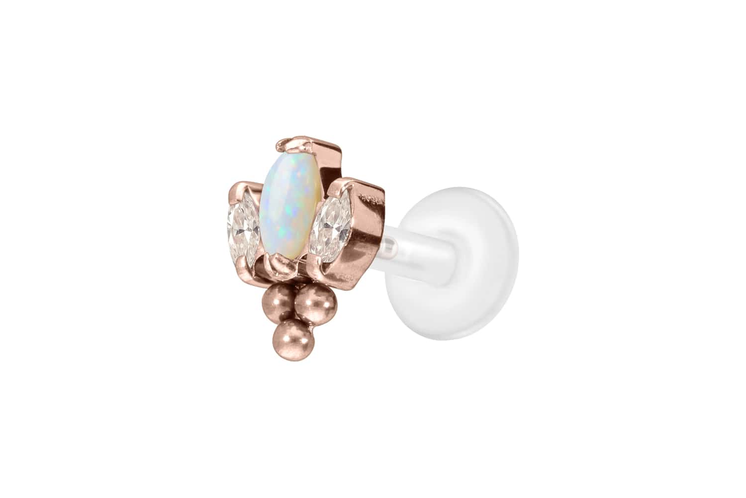 PTFE Labret Piercing mit Innengewinde + Titan-Aufsatz LOTUSBLÜTE + 3 KUGELN